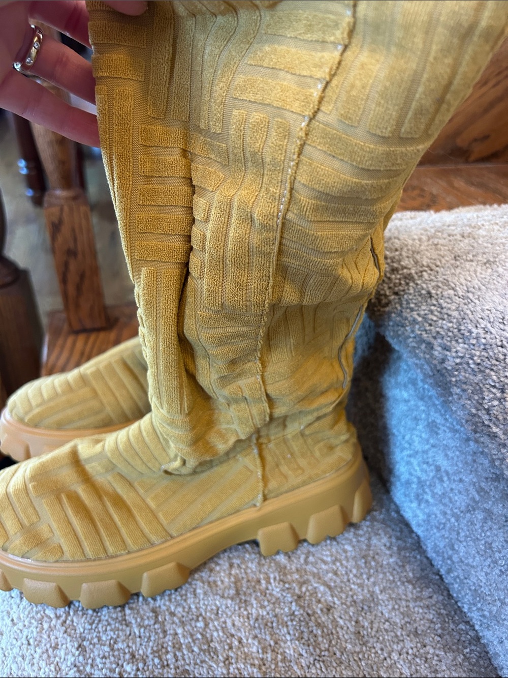 Women's Mustard Yellow Chunky Moto Knee-High Boots image 2